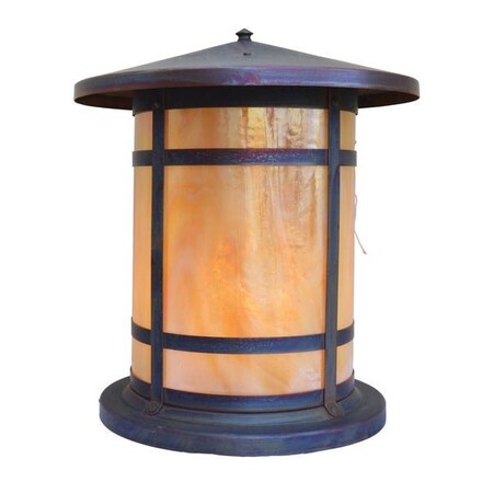 Arroyo Craftsman 14" Berkeley Long Body Column Mount, Mission Brown, Almond Mica Glass BC-14LAM-MB